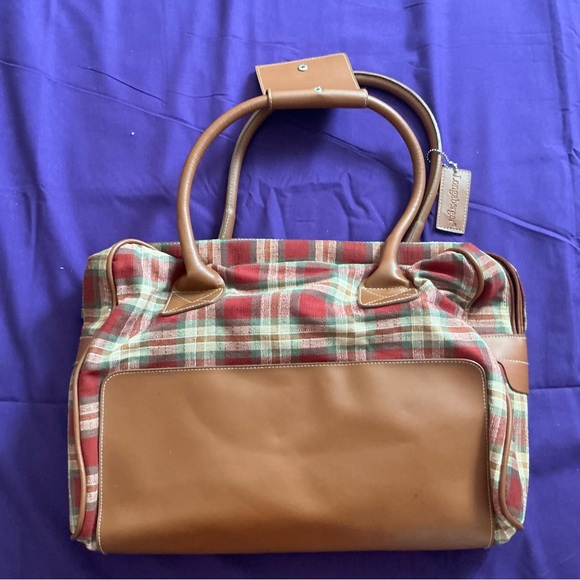 Longaberger Red and Brown Plaid Tote - Picture 1 of 6